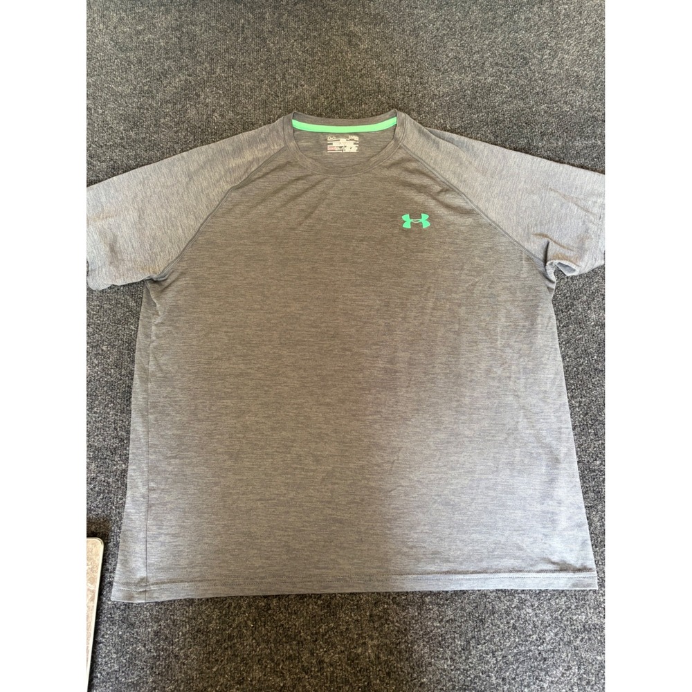 Under Armour Mens HeatGear Loose Fit Training Shirt Gray Mint Green Logo Large